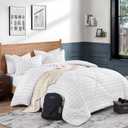 White Grid Comforter Set Queen, 3 Piece Black Line Windowpane Comforter Sets with 2 Pillow Shams, Modern Minimalist Comforte