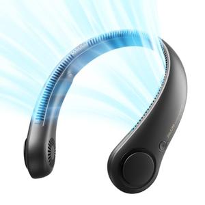 JISULIFE Portable Neck Fan, Hands-Free Bladeless, 5 Speeds, 4000 mAh Battery Operated Wearable Personal Fan, Twistable, Rechargeable, Gift for Women Men-Black