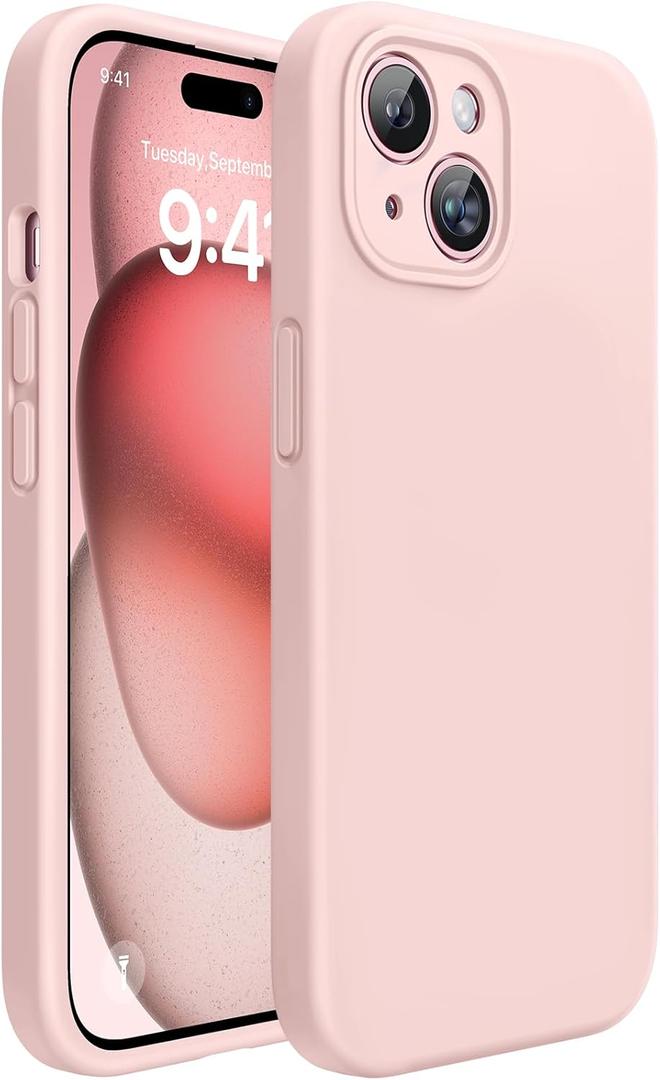 Miracase Compatible with iPhone 15 Plus Case, [Soft Anti-Scratch Microfiber Lining], Liquid Silicone Case Gel Rubber Shockproof Drop Protection Phone Case for iPhone 15 Plus (Sand Pink)