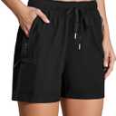 Women's Hiking Shorts Quick Dry Lightweight Cargo Pants Water Resistant Athletic Shorts with 4 Zipper Pockets (Black, XXL)