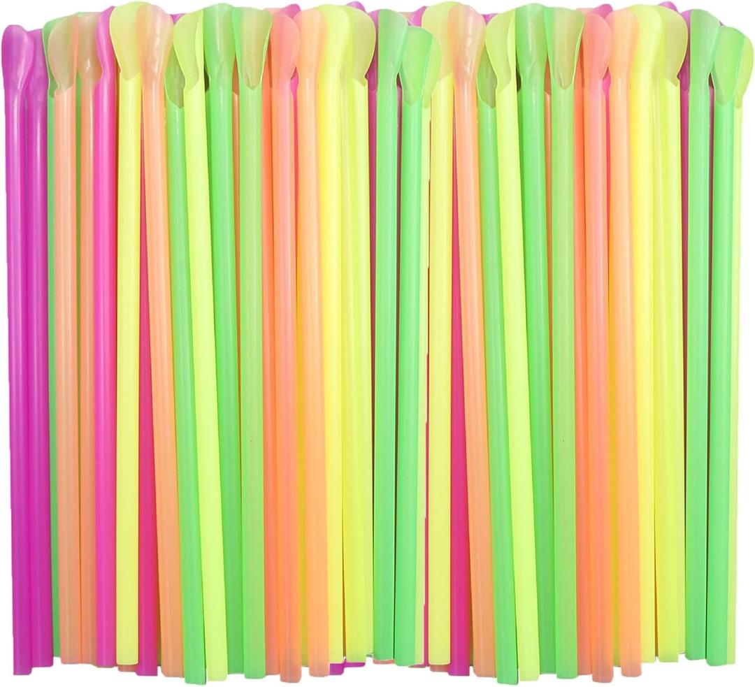 1200 Pieces Disposable Spoon Straws Plastic Colorful Long Milkshake Straws