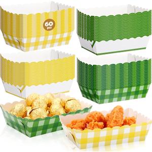 Havawish 60 Pack Gingham Disposable Food Trays, Plaid Scalloped Paper Snack Boats, Disposable Serving Food Boats, Nacho Plates for Party, Wedding, Picnic, BBQ (Yellow and Green)