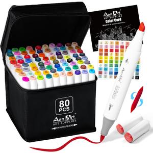 Alcohol Brush Tip Markers, 80 Colors Dual Tip Art Marker Set with Carrying Case, Perfect for Coloring Illustration, Adult Book Drawing, Sketching, Painting