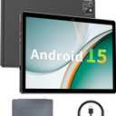 Tablet 10 inch Android 15 Tablets, 12GB RAM 64GB ROM 1TB Expand, Quad-Core Processor, 1280x800 LCD Touch Screen, WiFi 5, Dual Camera, BT5.0, 6000mAh Battery (Black)