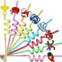 24 pcs Ice Hockey Theme Twisty Reusable Straws for Ice Hockey Sports Party Favors, Daily Drink Straws, Birthday Party, Class Reunion, Sports Hockey Party Supplies with 2 Cleaning Brush.8color