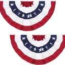 3x6 Ft American Pleated Fan Flag (Set of 2) Patriotic Half Fan Bunting, 4th of July Memorial Day Decorations for 250th Anniversary