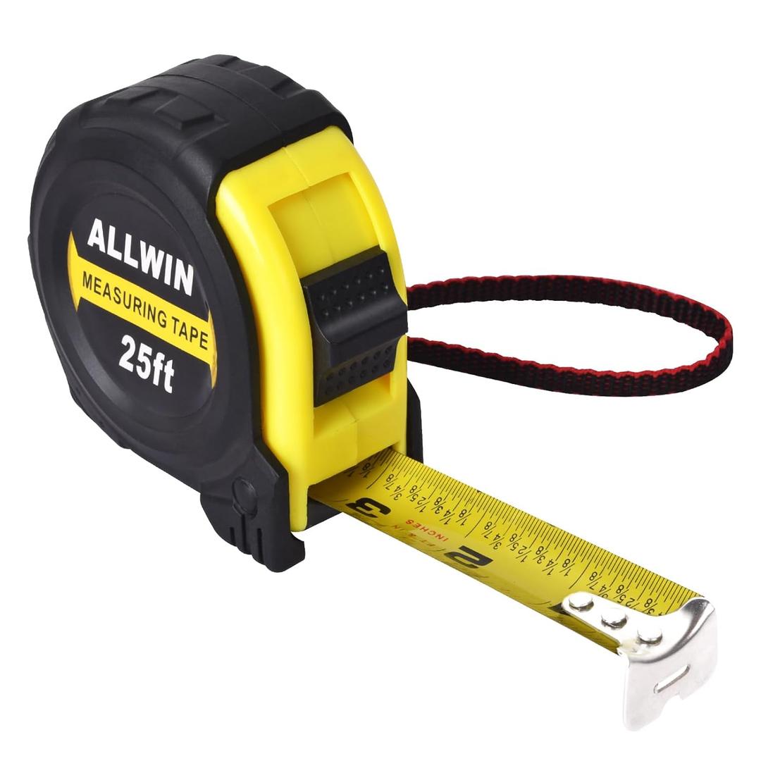 Tape Measure 25 Ft - Metal Retractable Tape Measure with Fractions, Easy Read, 1-inch Wide X 25 Foot (7.6 m, Yellow)