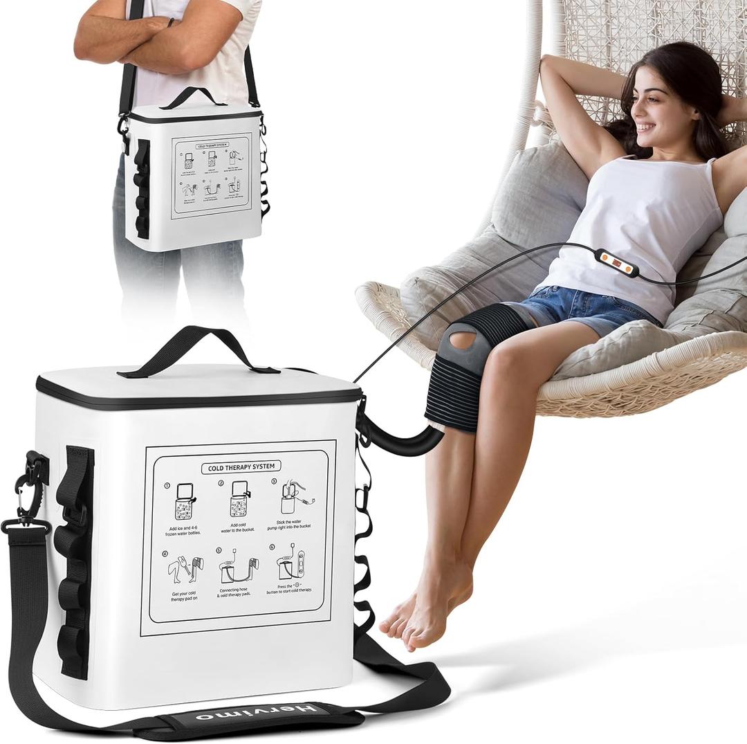 Portable Ice Machine for Knee After Surgery, Programable Cold Therapy Machine for Knee Replacement Recovery with Ice Pack, Cryotherapy System with Compression Pad for Shoulder, Hip, Ankle Pain Relief (Large)