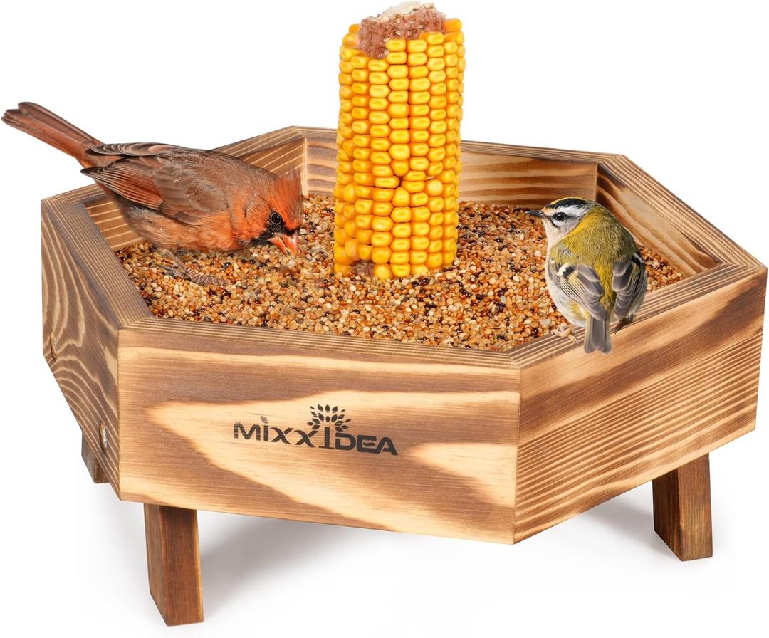MIXXIDEA Ground Bird Feeder for Outdoors, Wooden Mesh Seed Tray for Bird Feeders, Great Attracting Garden Yard Decoration for Wild Birds Squirrels Chicken Dove, Brown