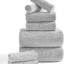 8-Piece Premium Towel Set for Bathroom|2 Oversized Large Bath Sheet,2 Hand Towels,4 Washcloths|Soft Cozy Highly Absorbent Fast Dry Microfiber Shower Towel Set for Hotel Bathroom Essentials,Brown White