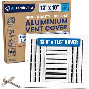 12x10 Inch (Duct Opening) Aluminum 3-Way Air Flow Vent HVAC Vent Cover for Wall or Ceiling Quiet HVAC Wall Register with Multi-Shutter Damper Adjustable Curved Blade - Plastic Seal for Tight Fit