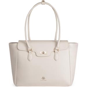 LOVEVOOK Laptop Bag for Women Soft Leather Work Bag, Office Shoulder Tote Purse Professional Briefcase with Flap Design (15.6 Inch, Beige)