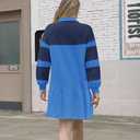 kipfall Women's Casual Dresses Long Sleeve Button V Neck Sweatshirt Dress Lapel Collared Pullover Dress (Blue, M)