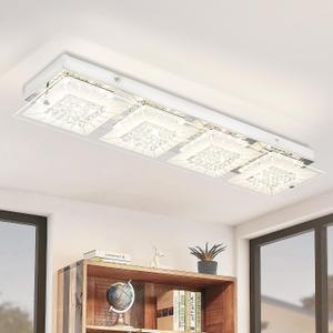 Flush Mount Ceiling Light Crystal Ceiling Light Fixture 24IN Long Rectangle Lighting Fixtures Ceiling Dimmable LED Ceiling Lights for Kitchen, Bathroom, Hallway, Living Room
