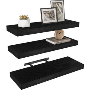 Vervida 3 Pack Black Floating Shelves,24" W x 7.9" D x 1.5" H, Holds Up to 37 Lbs, Ideal for Living Room, Bedroom, Bathroom, Kitchen, Office, Storage, Display, with Invisible Brackets Wall Shelves