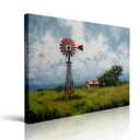 Rustic Windmill and Farmhouse Painting Canvas Wall Art Framed Print Country Landscape Artwork Serene Nature Scene Textured Brushstroke Wall Decor Vintage Style for Home Office Dining Room 16x24 Inches