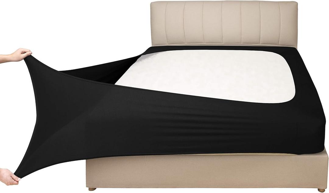 Stretch Jersey Box Spring Cover Wrap Around, Bed Skirt Alternative, Ultra Soft & Wrinkle Resistant, King/Cal King, Black