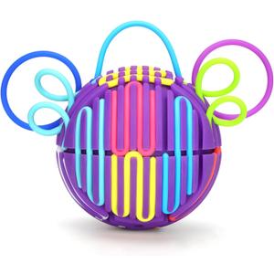 Silicone Sensory Activity Ball,Spherical Six-Sided Sensory Activity Board ,Fidget Toy for Calming, Stress, Anxiety, ADHD & Autism,Kids 3+ & Adults,with 20 Strings (Purple)