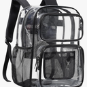 PACKISM Clear Backpack for School - 17" Large Heavy Duty Clear Bookbag for Boys and Girls, See Through PVC Transparent Backpacks with 2 Front Pockets for College Work, Black (for age 12 above)
