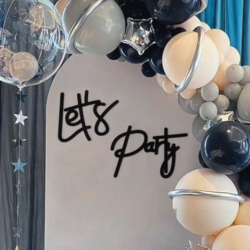 Let's Party Sign for Backdrop Balloon Arch - Large Felt Letters Funny Signs for Party Sign, Birthday, Graduation, Wedding, Bachelorette, Christmas, Home Bar, Man Cave Wall Decor - Black And White, Reusable