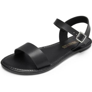 DREAM PAIRS Women's Ankle Strap Flat Sandals Open Toes One Band Buckle Summer Dressy Sandals (8.5, Black Monochrome)