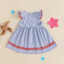Toddler Baby Girl 4th of July Outfit American Flag Flying Sleeve Plaid A-line Dress Cute Girls Fourth of July Dress (6-12 Months)