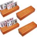 Card Deck Stand Set of 4 Playing Cards Holder for Kids Elder Wood Racks Tray for Organizing on Game Bridge Adults Uno Skipbo 5 Crowns(Orange)