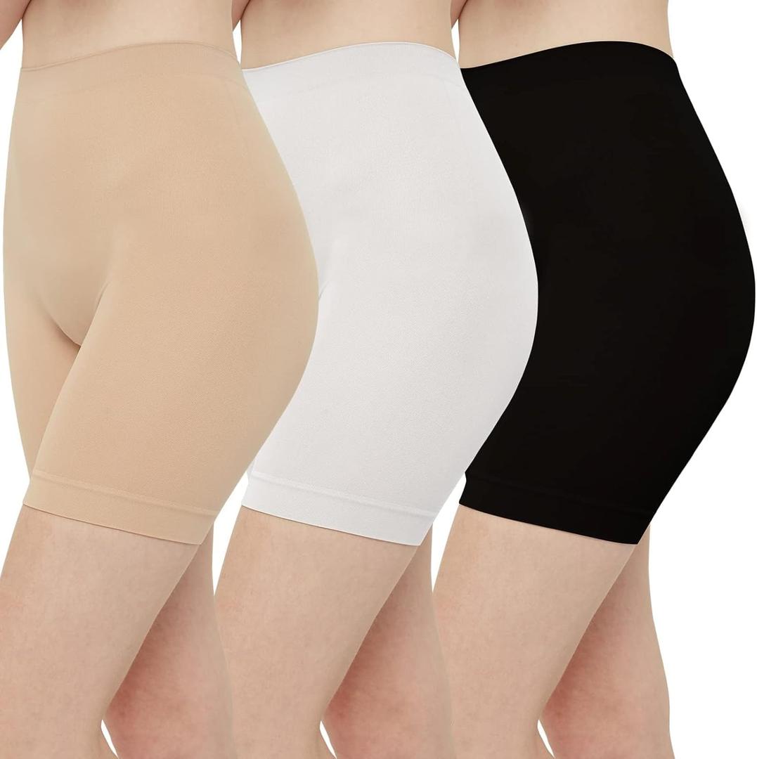 INNERSY Women's Slip Shorts for Under Dresses High Waisted Summer Shorts 3-Pack (XX-Large, Black Nude White)