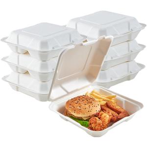 ECOLipak 50 Pack Clamshell Take Out Food Containers, 100% Compostable Disposable To Go Containers, 8X8 inch Heavy-Duty To Go Boxes for Food