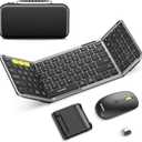 Foldable Keyboard and Mouse, Samsers Folding Bluetooth Keyboard Combo, 2.4G + BT5.0 x 2, Full-Size Portable Travel Keyboard & Rechargeable Wireless Mouse for Windows Android iOS Mac OS, Gray Black