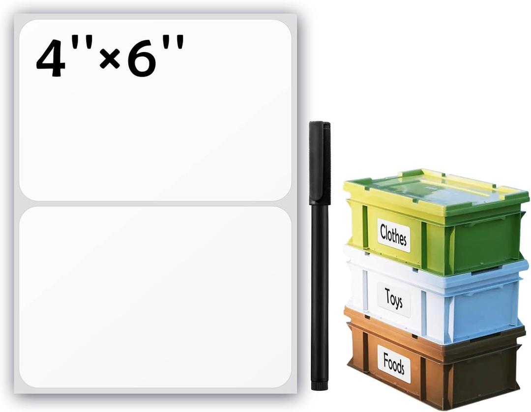 JIEHENG 100Pcs Large White Labels for Storage Bins,6x4 Inch Removable Labels,Large Labels for Blank Box,Strong Adhesive Tear Resistant No Residue Blank Labels (White)