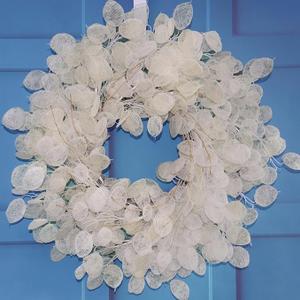 24" Yellow & Cream Fake (Not Real-Looking) Winter Fall Wreaths for Front Door – Boho Year Round Farmhouse Porch Door Decor – Beige Eucalyptus Lunaria Annua Welcome Door Wreath