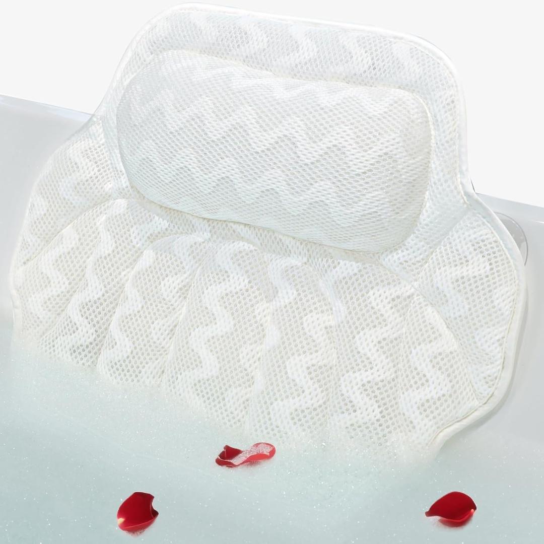 Super Thick Bath Pillow, Soft and Comfortable Bath Pillow, 4D mesh Fabric and 6 Non-Slip Suction Cups, Used for Bathtub Head and Neck Support to Relax Family spa hot tub Essentials, Ladies Bath Gift