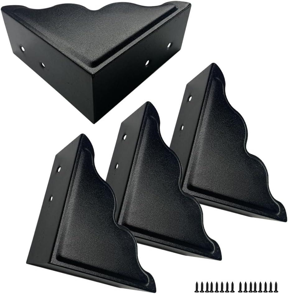 Large Metal Corner Guards 3.7 x 3.7 x 1.5 Inch Set of 4, Decorative Black Corner Protector for Vintage Industrial Wooden Furniture Tables, Barn Doors, Wood Frames, Boxes, Angle Edge Protection