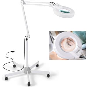10X Magnifying Floor Lamp with 5 Wheels Rolling Base for Estheticians - 2,200 Lumens LED Dimmable Light with Magnifying Glass, Lighted Magnifier for Reading, Crafts, Sewing, Close Work, Estheticians