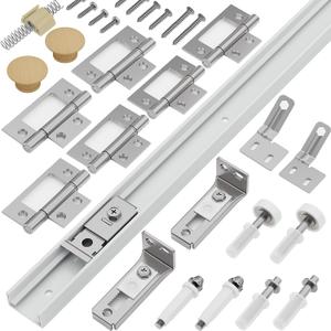 Closet Bifold Door Hardware & 48 Inch Track Kit, 4 ft Folding Door Bi-Fold Puerta Repair Replacement Part for Laundry, Include 4 Foot Rail Floor & Top Bracket Pivot Pin Guide Roller Hinge Knob