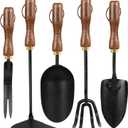 ROYTOA Garden Tool Set, 5PCS Gardening Tools, Stainless Steel Heavy Duty Hand Cultivator, Hoes, Shovel, Trowel and Weeder with Ergonomic Walnut Handle, Gardening Gifts for Women