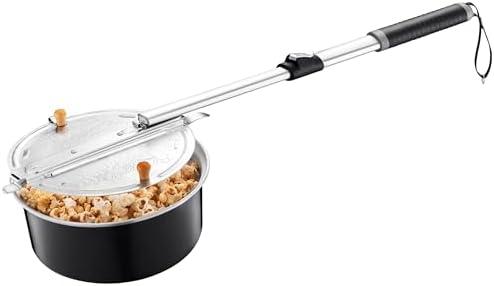 Campfire Popcorn Popper - Old Fashioned Popcorn Maker with Telescoping Handle - Camping Gear by Great Northern Popcorn (Black) Has Damage