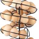 QUTREY Black Metal Egg Skelter with Storage Basket, Spiral Design Egg Holder for Large Egg for Countertop, Kitchen