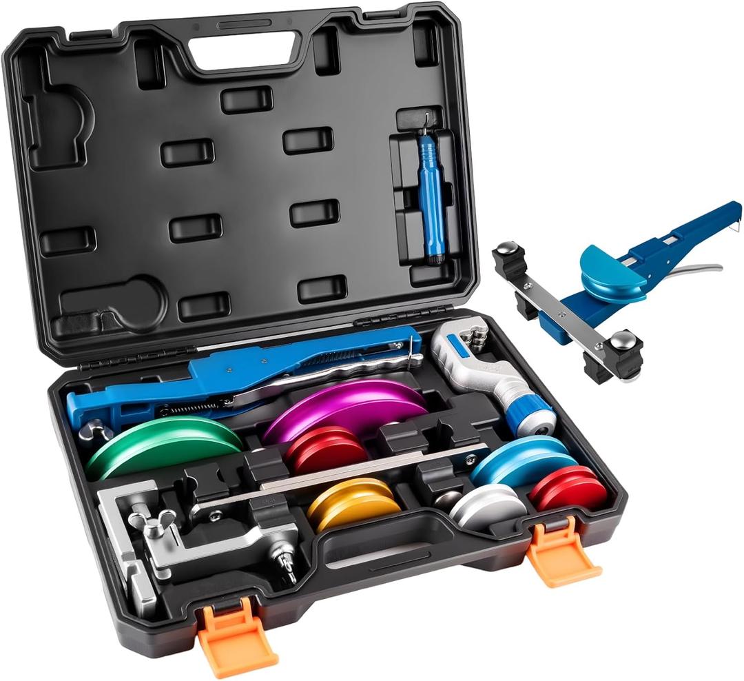 15PCS Copper Pipe Bender Tool, Tubing Bender Hvac Tools Set for 1/4"-7/8" O.D. Pipes, 90 Forward/Reverse Pipe Tube Bender with 7 Heads, Upgraded Copper Benders Tool for Hvac Air Condition