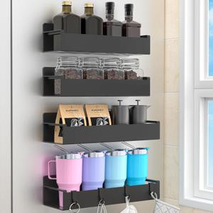 HuggieGems 4 Pack Magnetic Spice Rack Organizer for Refrigerator and Oven, Black Fridge Organizers and Storage for Kitchen