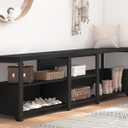 HSH Black Bench, 57 Long Entryway Bench with Shoe Storage, Corner Convertible Storage Bench with Shelf for Foyer Entrance, Wooden Metal L Shaped Shoe Rack Benchs for Bedroom Living Room, Black Oak