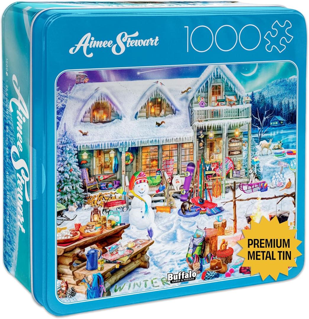 Buffalo Games - Aimee Stewart - Winterland Fun - 1000 Piece Jigsaw Puzzle for Adults - Collectible Tin Case - Finished Size is 26.6 x 19