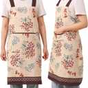 patdrea Blue Floral Linen Apron with Pocket,French Kitchen Garden Chef BBQ Aprons for Women and Men,Crisscross Back Straps (S-(29.5")