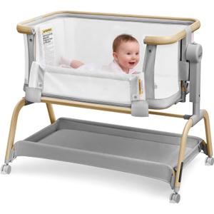 Tinyiota 3 in 1 Baby Bassinet,Rocking Bedside Crib Sleeper for Newborns,Adjustable Height Bassinet with Mattress and Soft,Breathable Sheet,Full-Mesh Sides,Stable&Cozy Crib for Babies