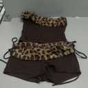 EHSUYAB 2000S Sexy 2 Piece Leopard Club Outfits, Ruched Tube Strapless Crop Top, Low Rise Booty Shorts Casual Going Out Rave (Brown, XS)