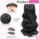 KooKaStyle Clip In Hair Extensions, Natural Long Layered Soft Invisible Synthetic Curly Wavy Hairpieces for Women, 4 pcs (20 Inch, Black)