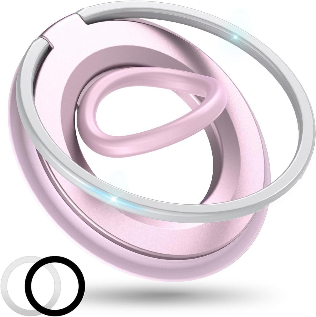 [2025 Upgrade] Magnetic Phone Grip for MagSafe, 360 Rotation Phone Ring Grip Stand, Finger Kickstand Two-Sided Magnet Compatible with iPhone 17/16/15/14/13/12/11 Pro/Max MagSafe Accessories (Pink1)