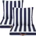 Enipate Outdoor Deep Seat Cushion Set of 2, Weather Resistant Patio Furniture Cushions with Zipper and Handle, 24 x 24 x 4 inch Outdoor Wicker Chair Cushions for Patio,Yard,Garden (Blue White Stripe)