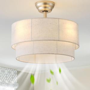 20" Boho Ceiling Fans with Lights, Coastal Fandelier Chandelier Ceiling Fan with Light Remote Control, Caged with 6 Speeds for Bedroom, Nursery (Beige)